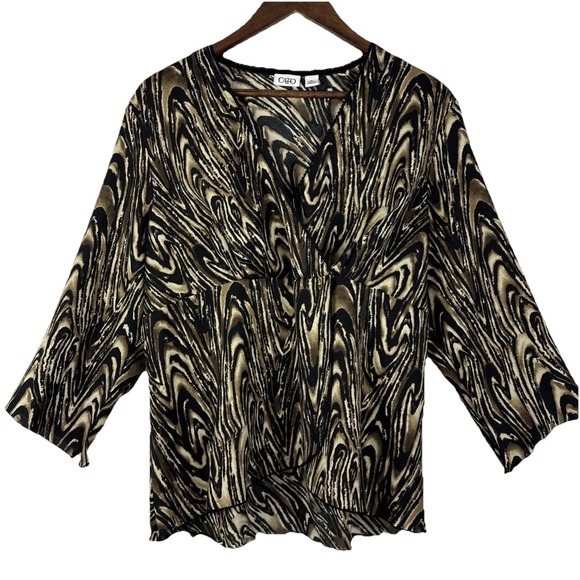 Cato Tops - Y2K Blouse‎ Top Shirt Womens XL Brown Black Spiral V-Neck Silky Abstract Gothic